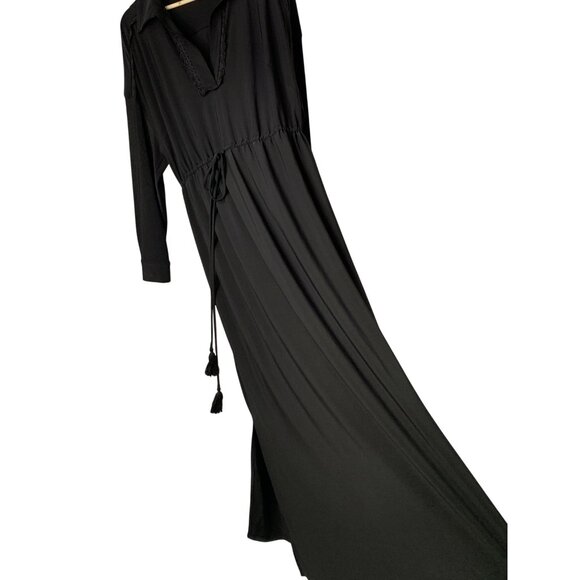 Taylor 16W Plus Black Jersey Knit Maxi Dress Collared Lace Trim RX10458 NWT - Picture 1 of 10